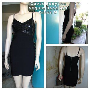 Women's GUESS Black Mini Bandage Sequin Sexy Night Club Bodycon Dress Medium